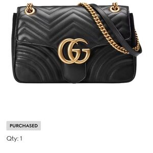 Gucci Black Leather Shoulder Bag with Gold Chain